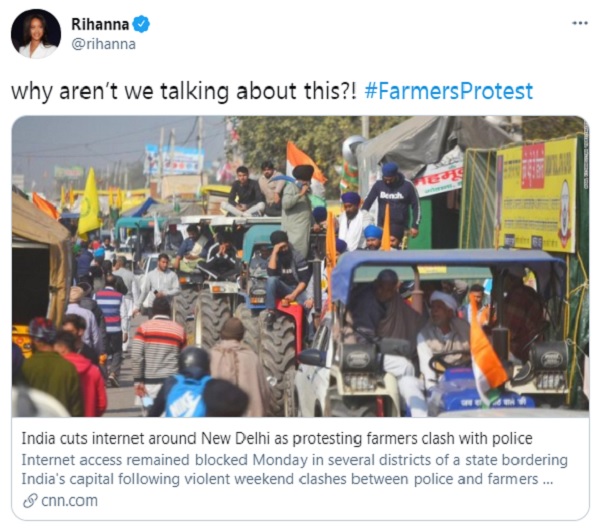 Rihanna tweet on farmers protest